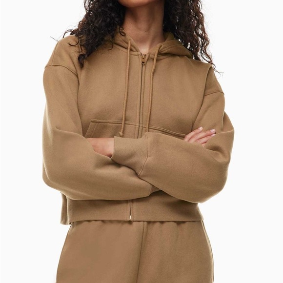 TNA Tops - Aritzia TNA Cozy Fleece Boyfriend Boxy Zip Hoodie Tan Brown Women’s Small